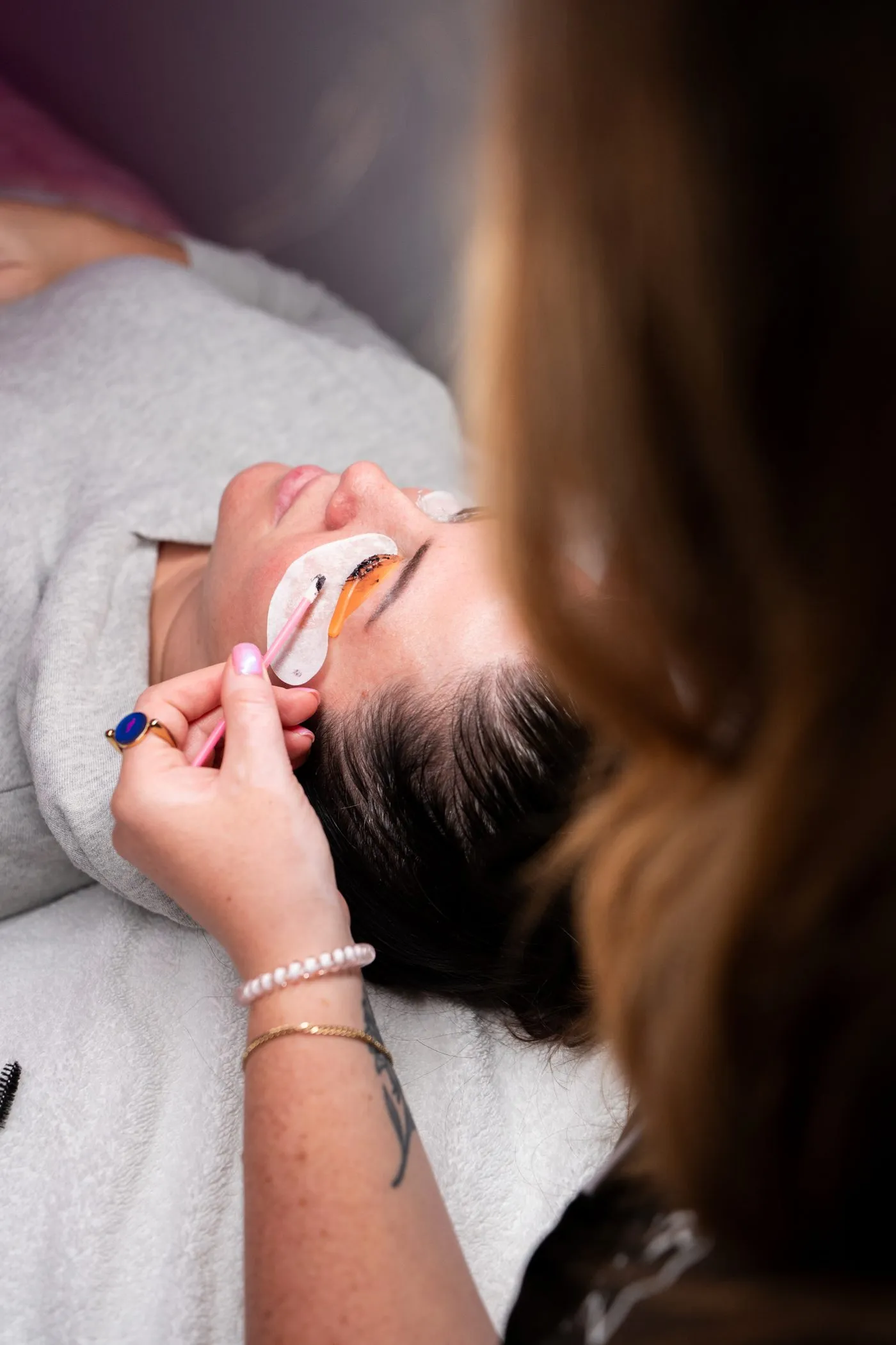 Hybrid lash extensions being applied at Raw Glo Med Spa in Waukesha, WI