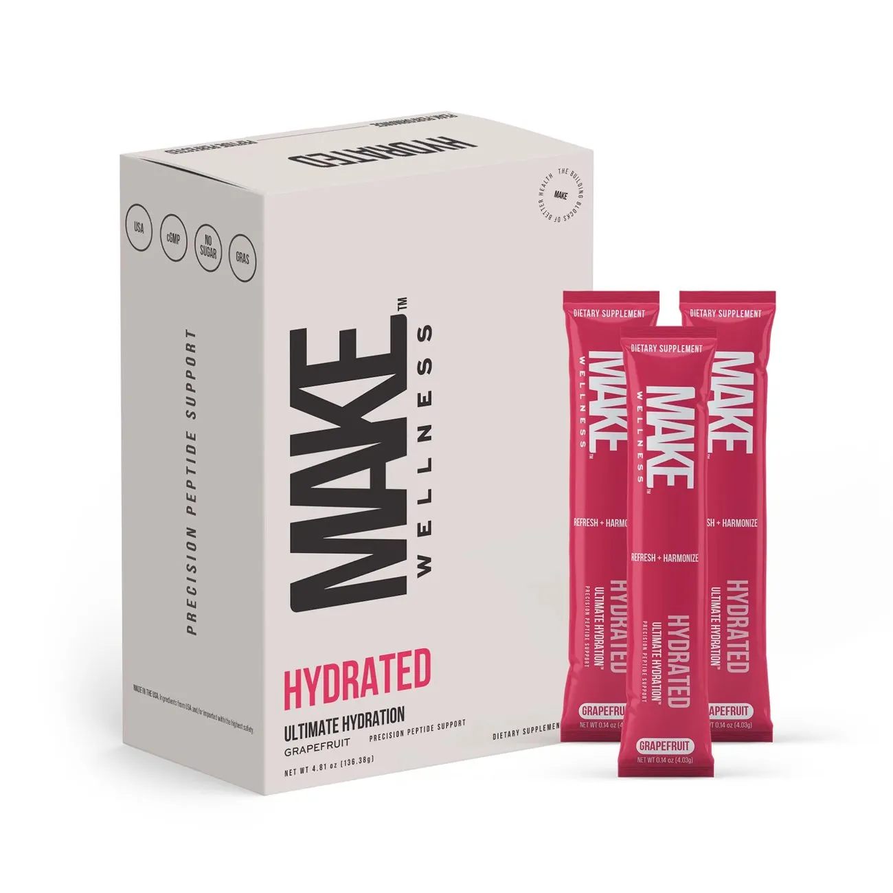 Make Wellness Hydrated grapefruit oral peptide stick packs